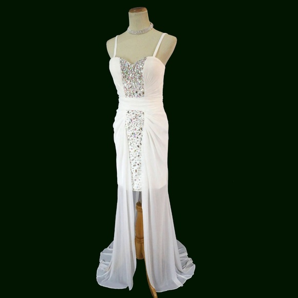 NWT TERANI White Beaded Ruched High-Low Bridal - Picture 7 of 8